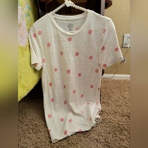 J.Crew Linen Cream Tee with Pink Happy Face Dots💕